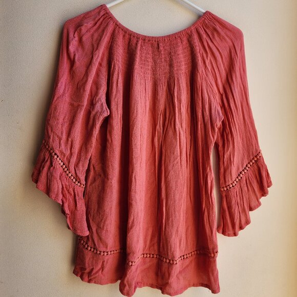 Westport 1962 Coral Scoop Neck Flared Sleeve Poet Blouse Size Small - Picture 13 of 13